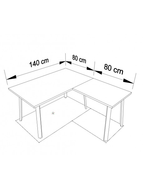 Dimensions bureau individuel avec retour GAÏA L 140 cm