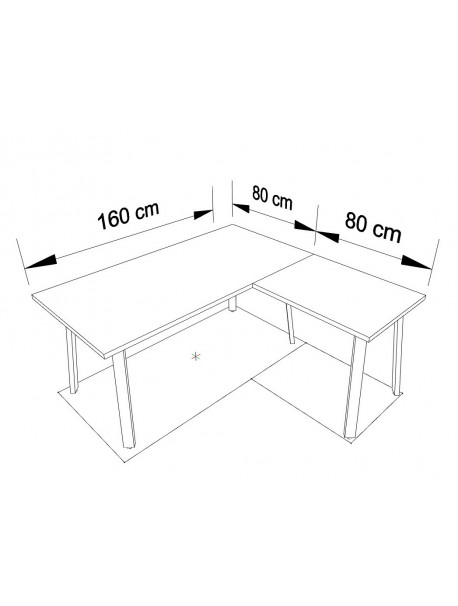 Dimensions bureau individuel avec retour GAÏA L 160 cm
