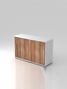 Armoire basse en bois avec portes coulissantes SLIDE coloris Blanc/Prune