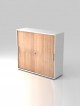 Armoire de bureau bois avec portes coulissantes SLIDER coloris Blanc/Noyer