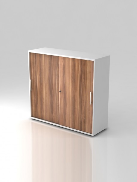Armoire de bureau bois avec portes coulissantes SLIDER coloris Blanc/Prune