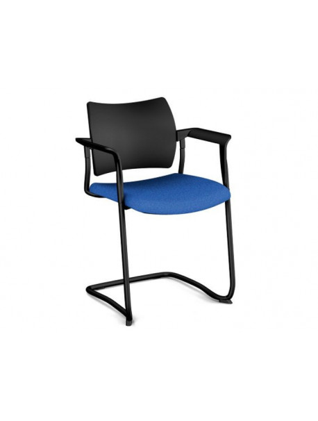 Chaise de réunion empilable AMET piétement luge - Noir/Bleu
