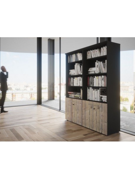 Bibliothèque QUIETUDE avec portes basses - H 201 cm